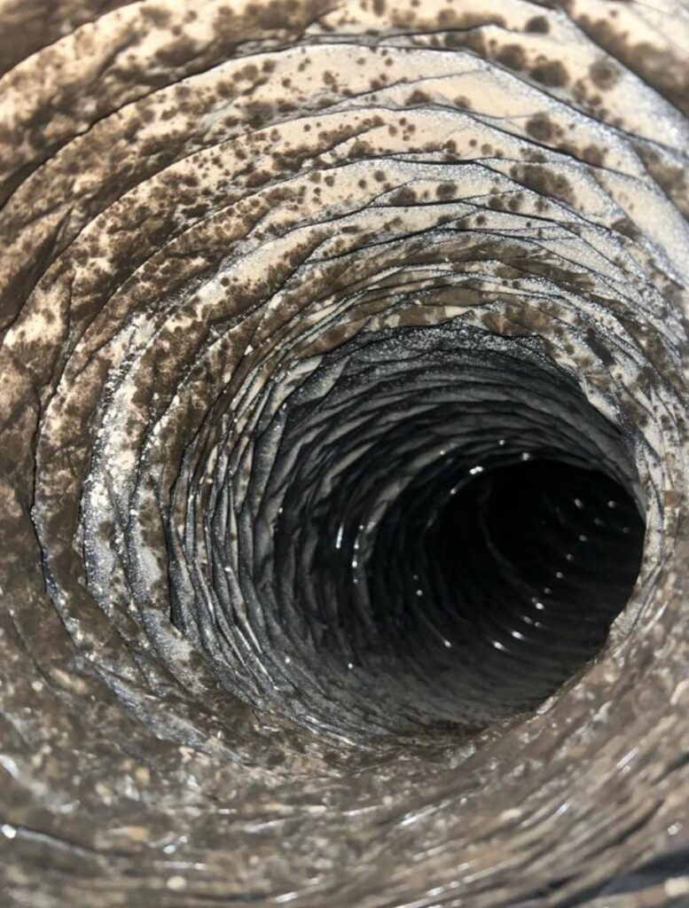 Inside a residential AC duct documented during a Nuvair duct cleaning job