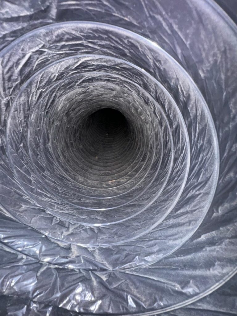 Spotless flexible AC duct interior after a Nuvair cleaning